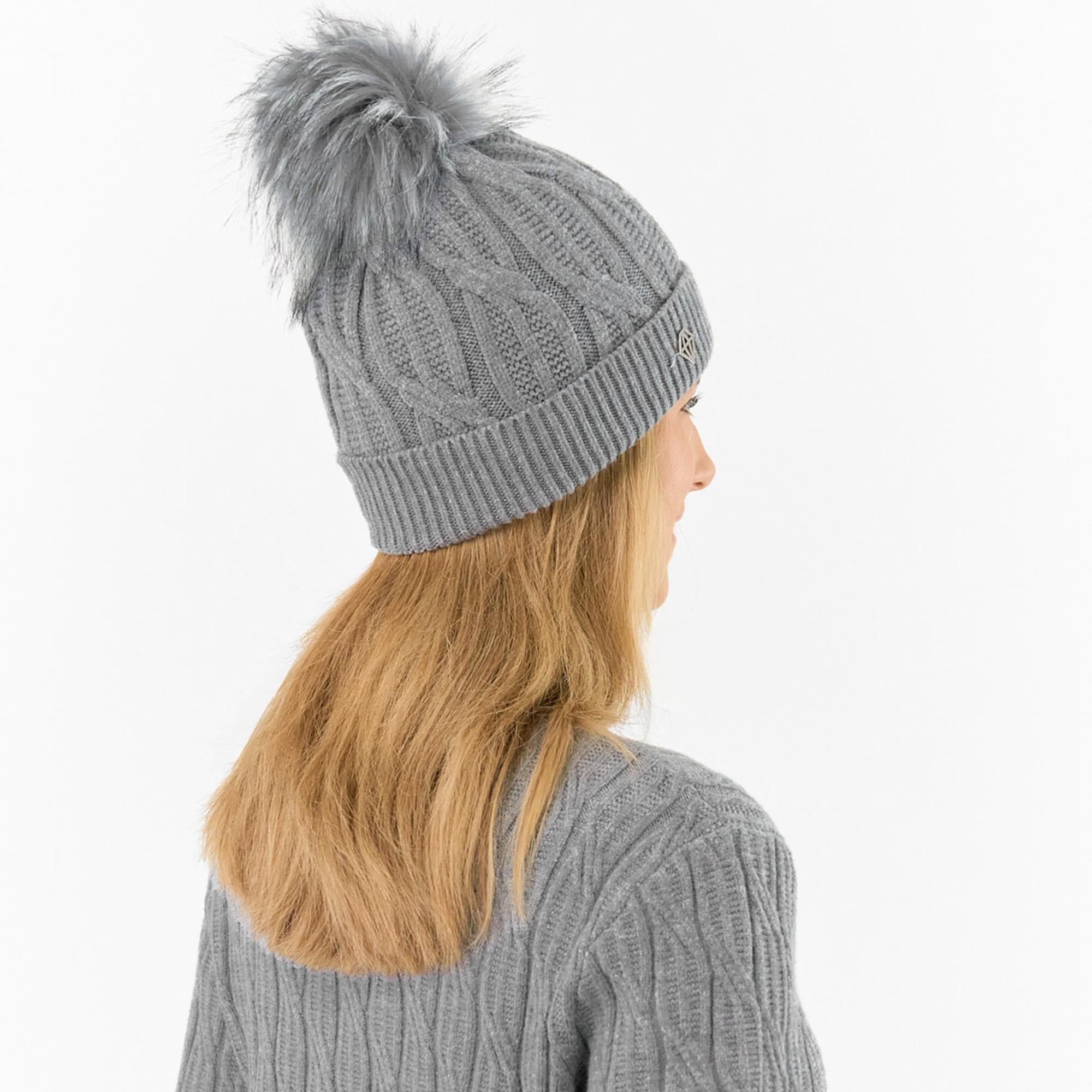 Pure Golf Suzie Margot Knit Waterproof Ladies Bobble Hat Charcoal Grey